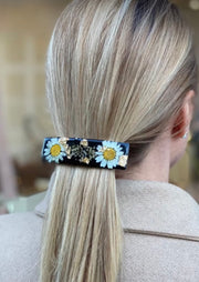 Black daisy large hair clip